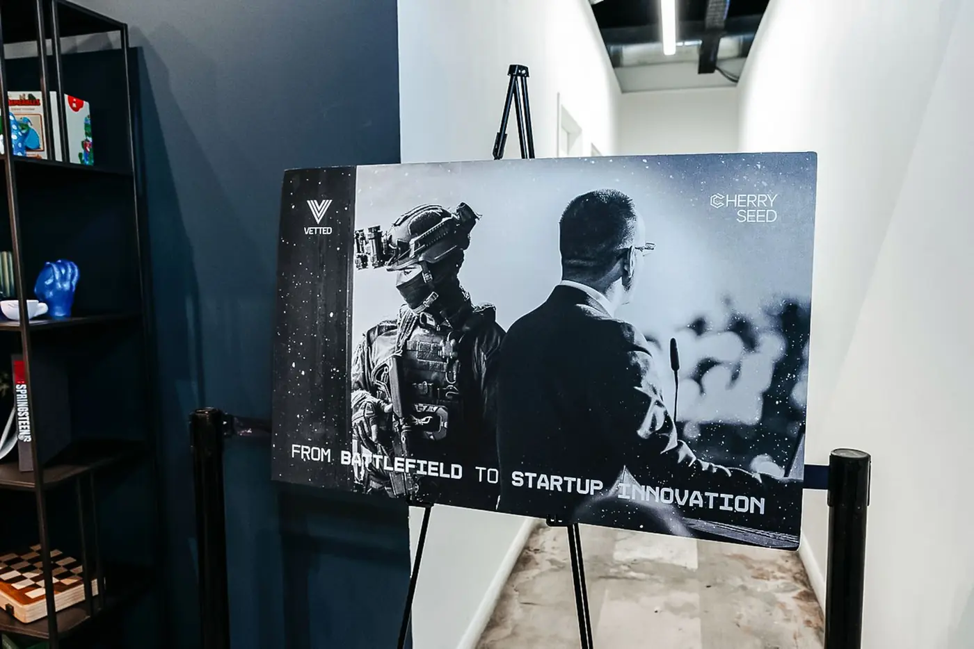 Event poster reading From Battlefield to Startup Innovation.